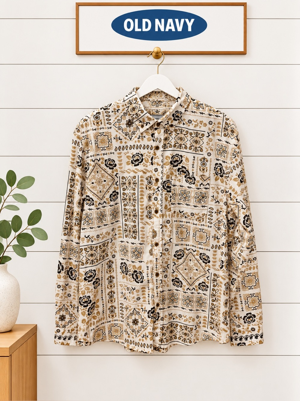 Old Navy – Unisex Corduroy Paisley Shirt – Cream/Brown – Size XL/TG